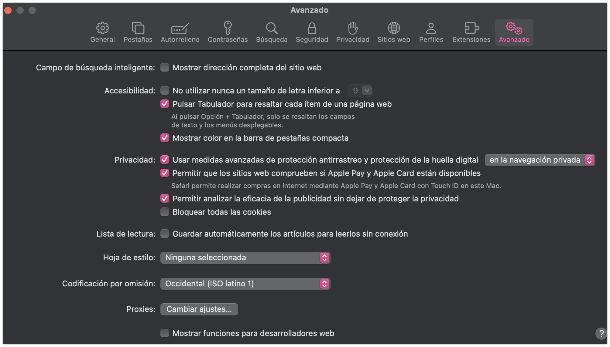 Ajustes de accesibilidad de Safari