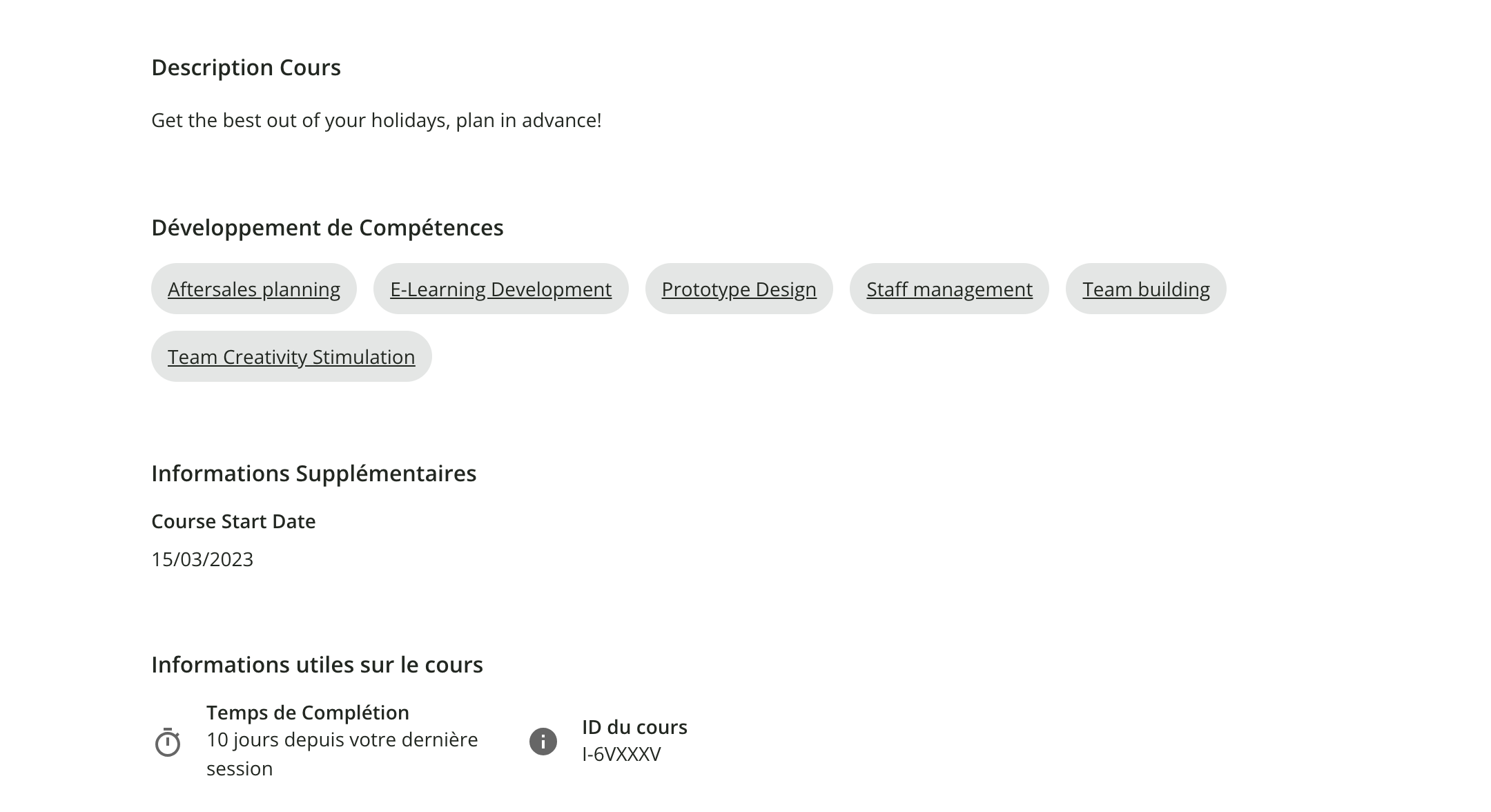 Widget description du cours