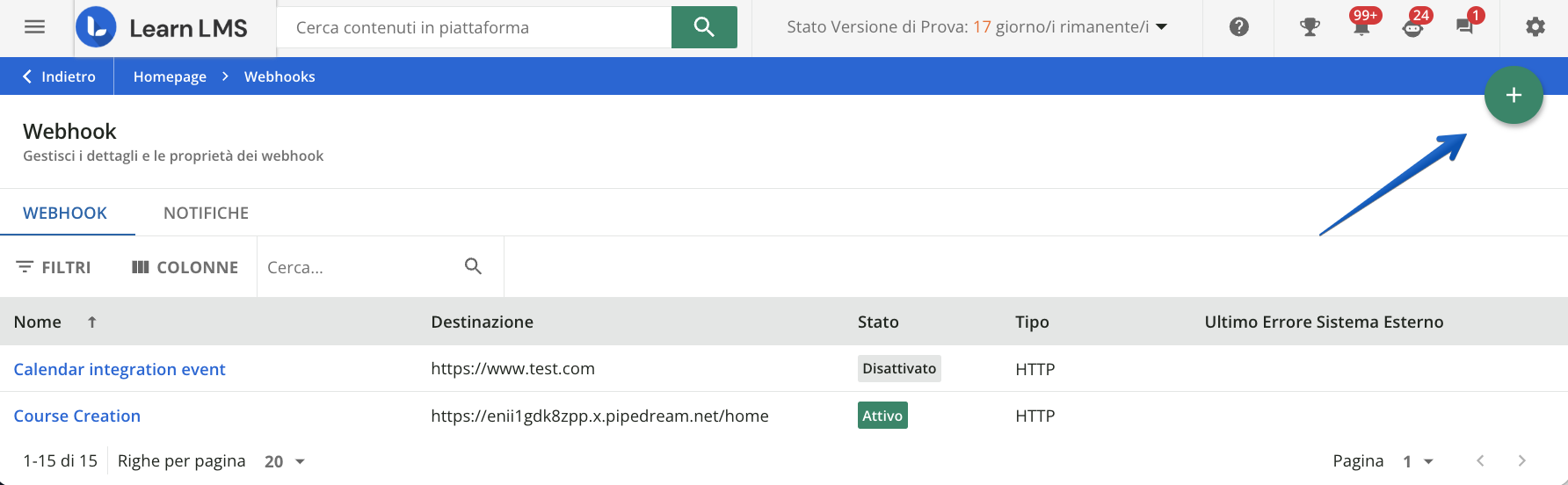 Aggiungere un webhook