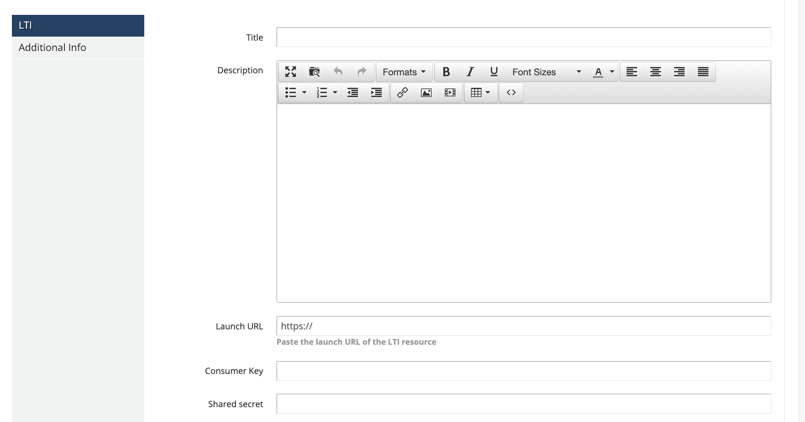 Configuration of LTI in courses