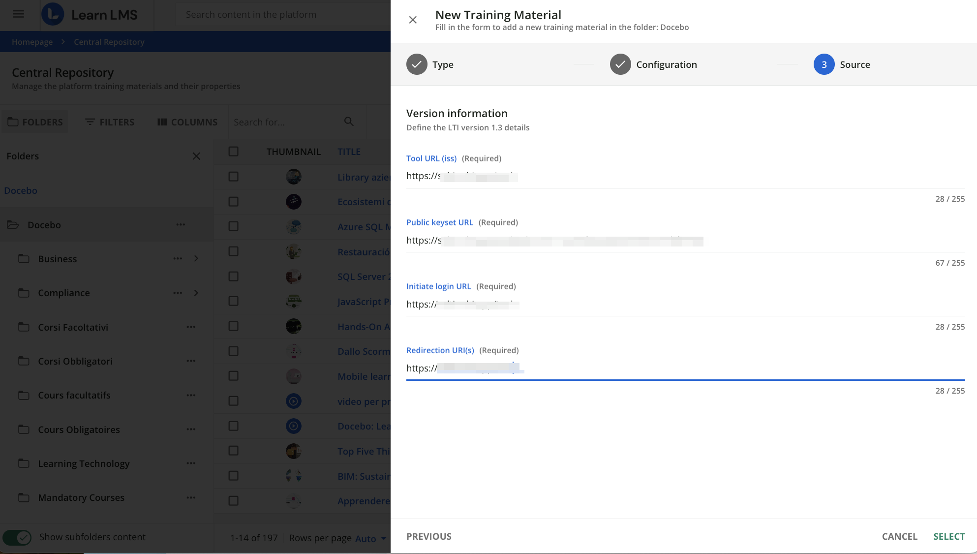 LTI Configuration tab