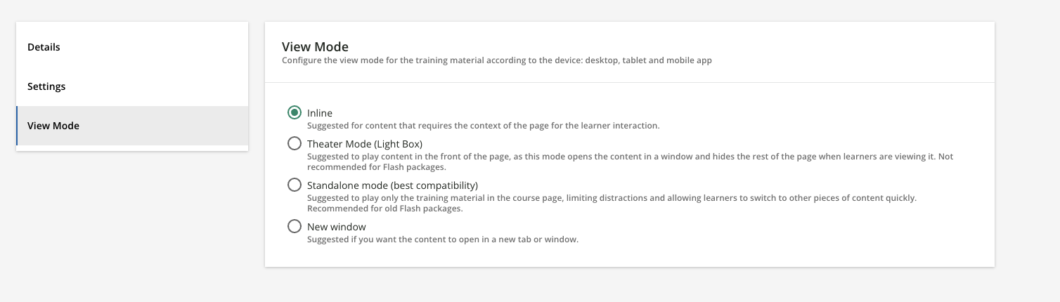 LTI content view mode