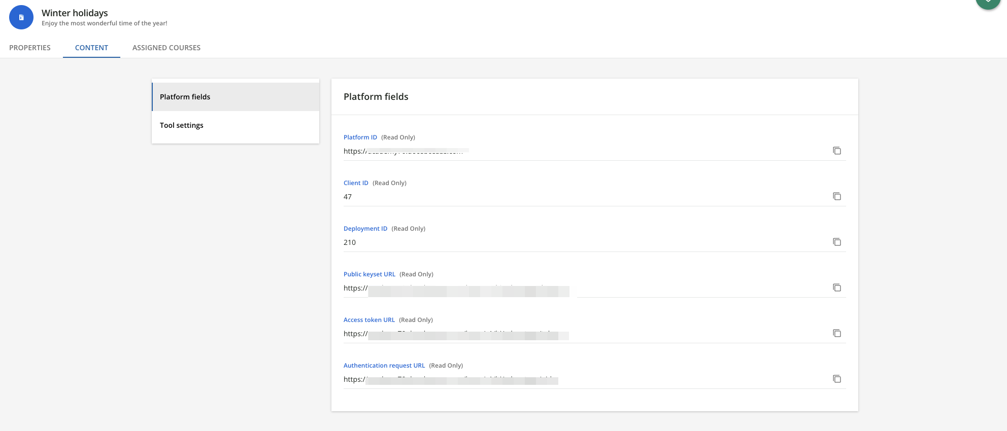 Platform fields - content tab