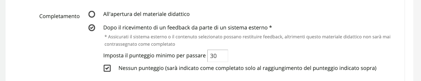 Configurare il completamento del contenuto LTI