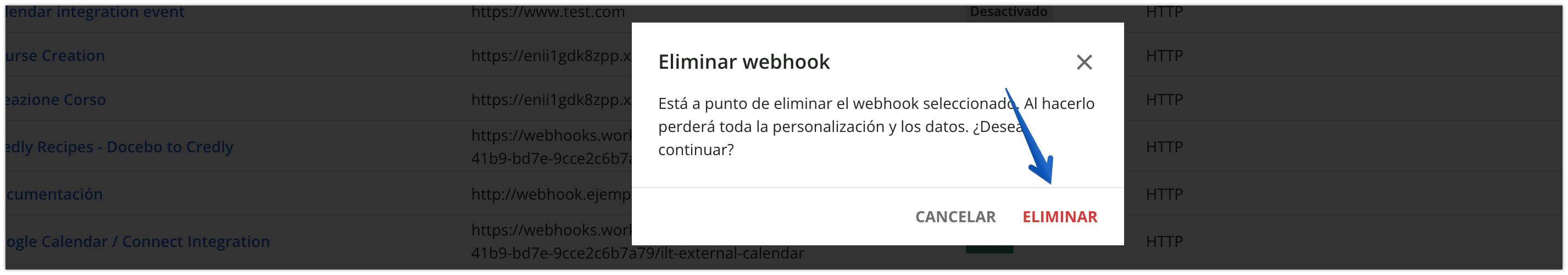 Confirmación de eliminación