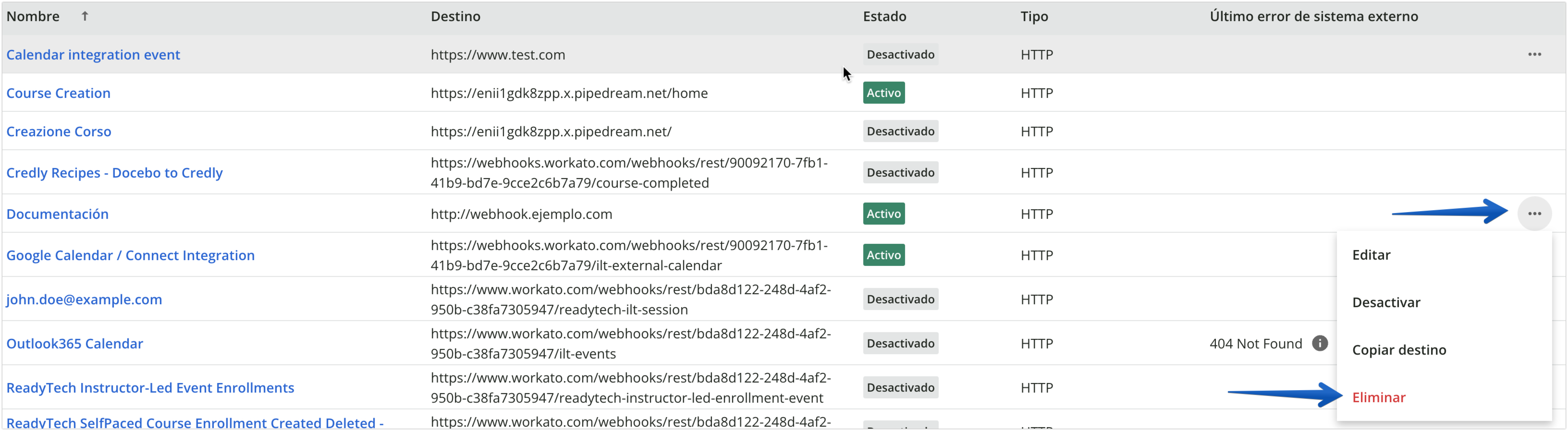 Eliminar webhook