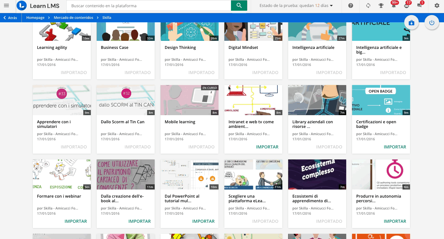 Importar contenido como material de formación