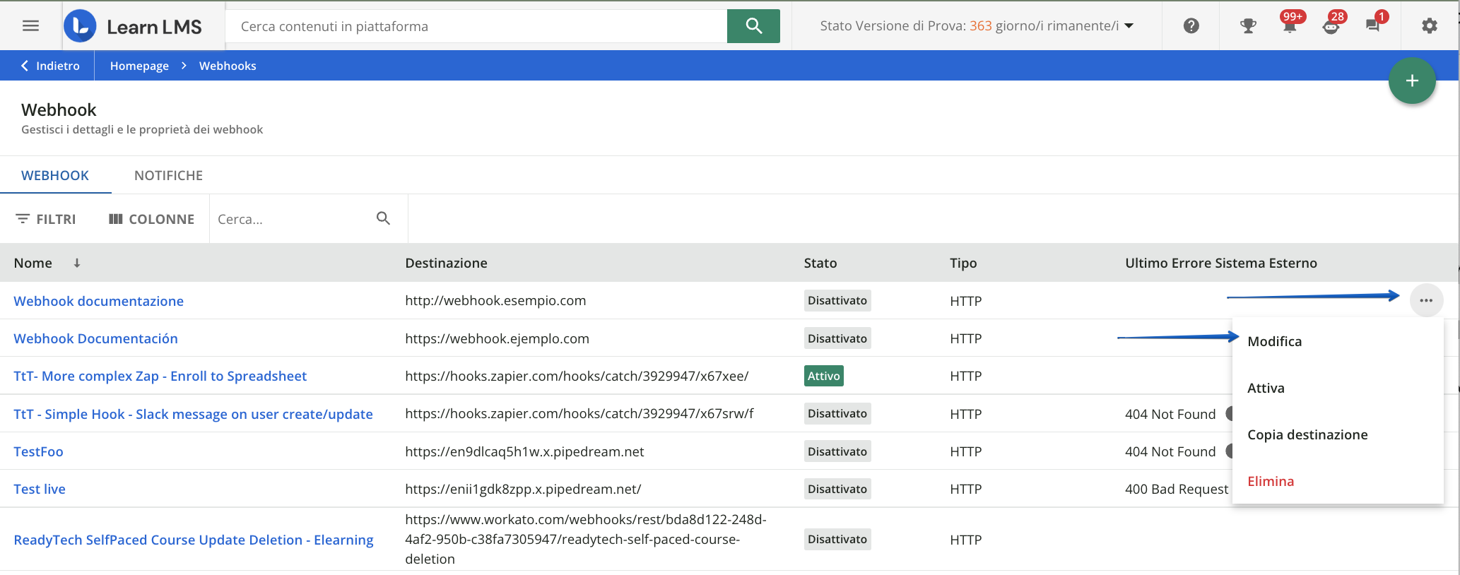 Modificare un webhook
