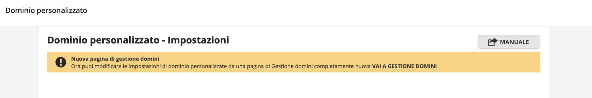 Dominio personalizzato gestito dalla Gestione Domini