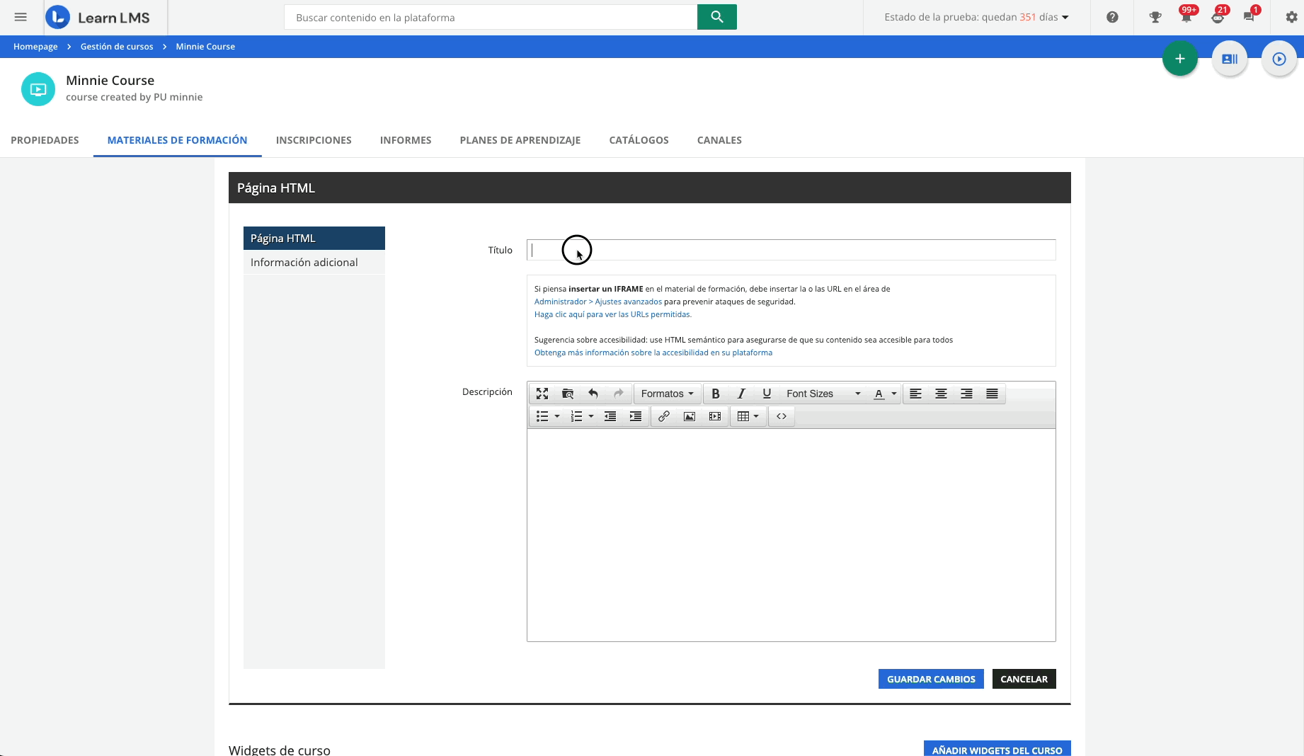 Creación de una página HTML como material de formación e inserción de un vídeo