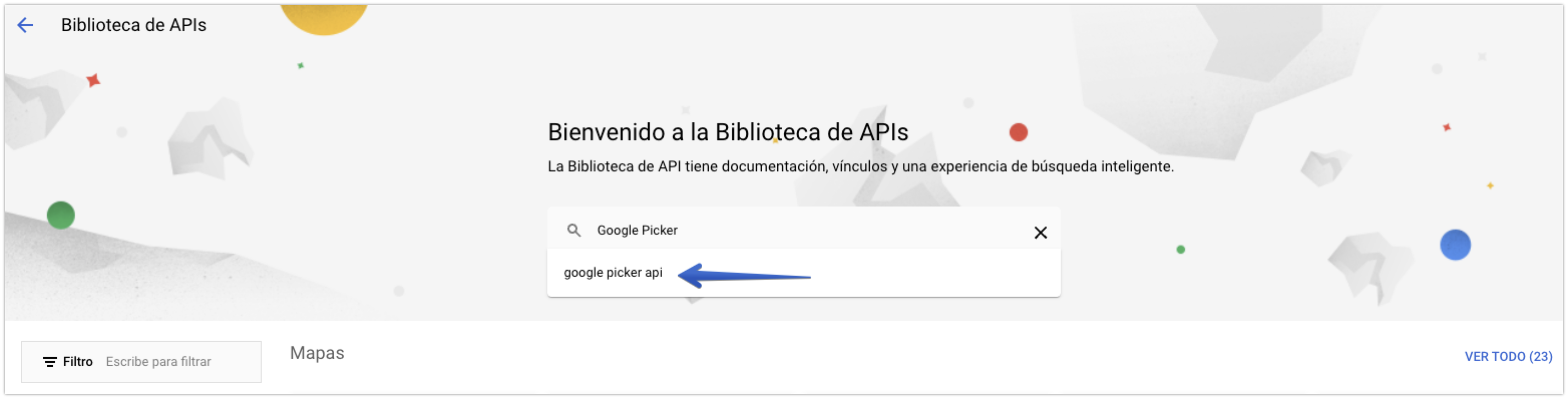 Selección de la API de Google Picker en la biblioteca de APIs