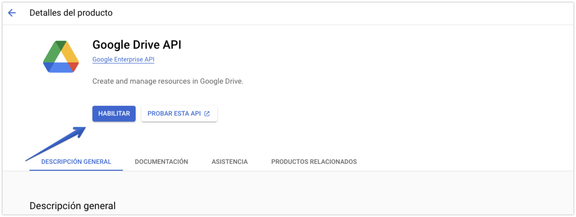 Habilitación de la Google Drive API