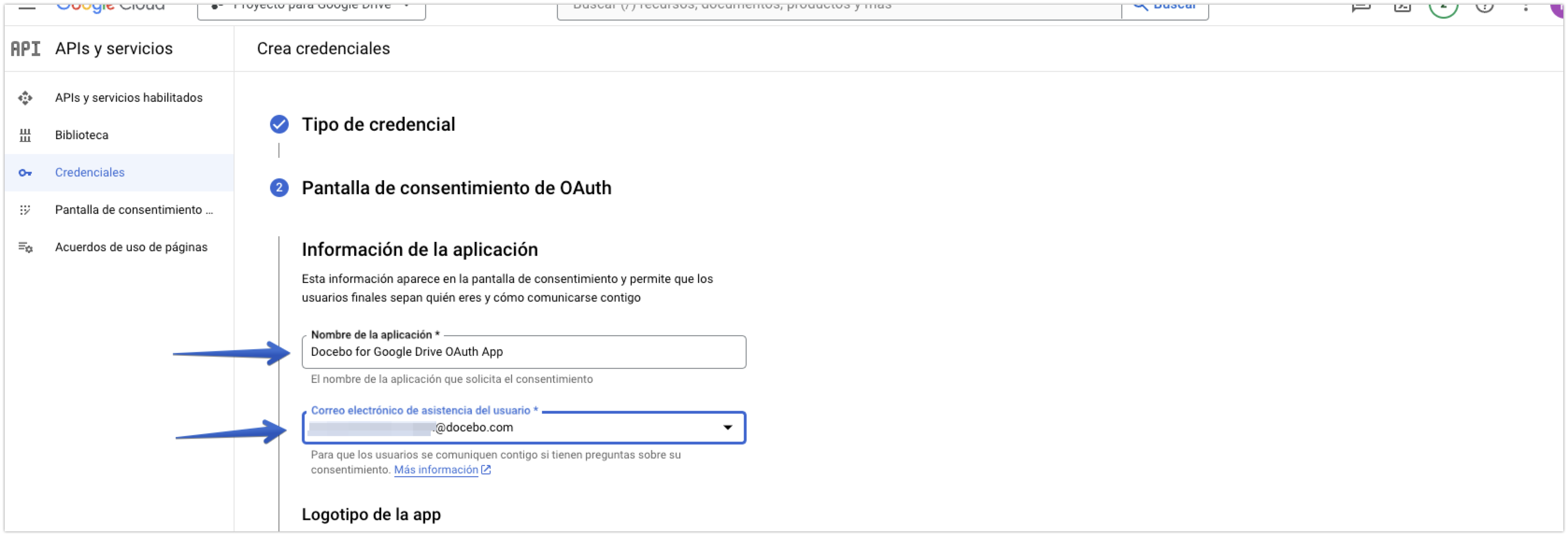 Información de la app en la pantalla de consentimiento de OAuth