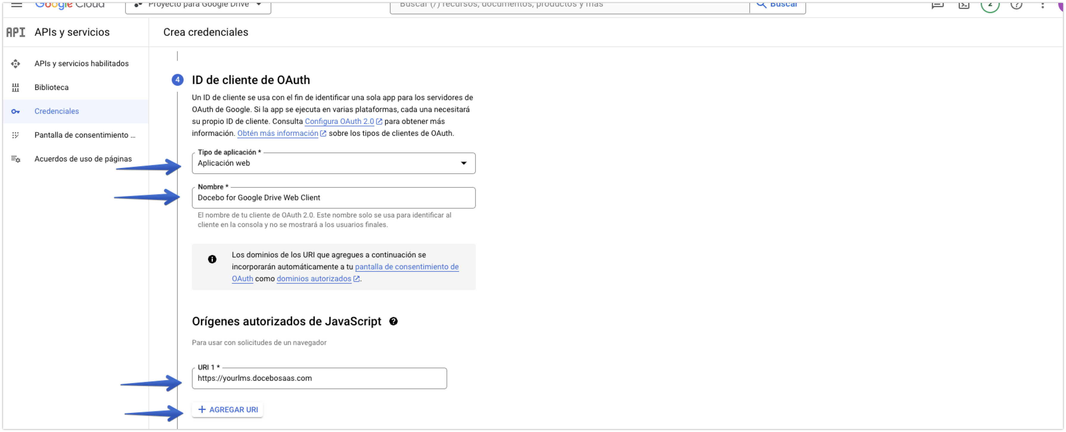 ID de cliente de OAuth y orígenes autorizados de JavaScript