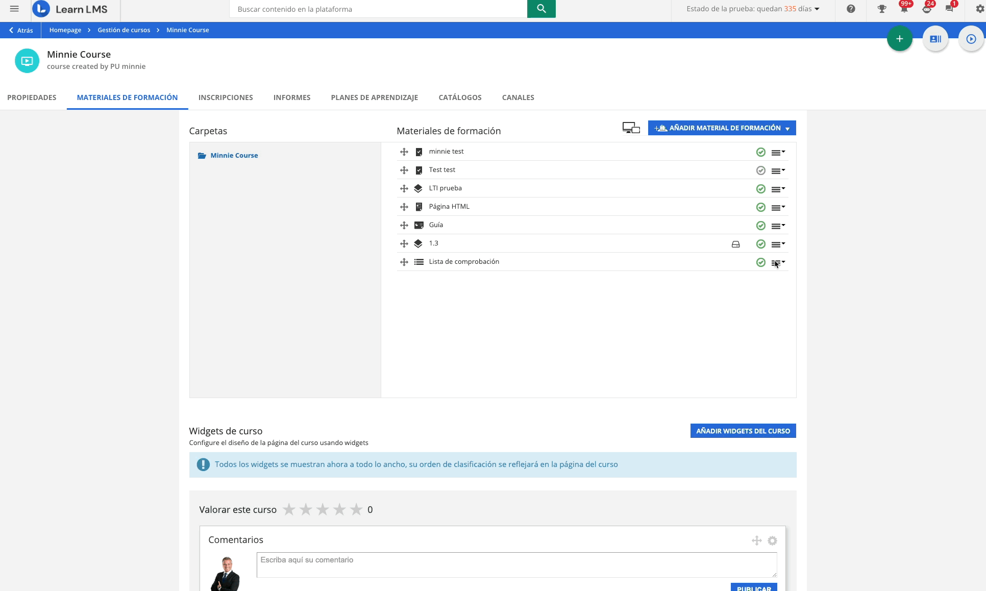 Opciones de configuración de la lista