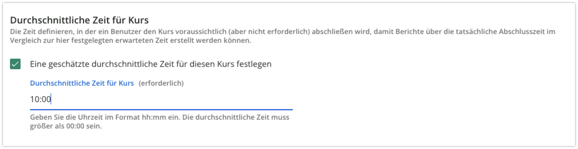 Durchschnittliche Zeit für Kurs