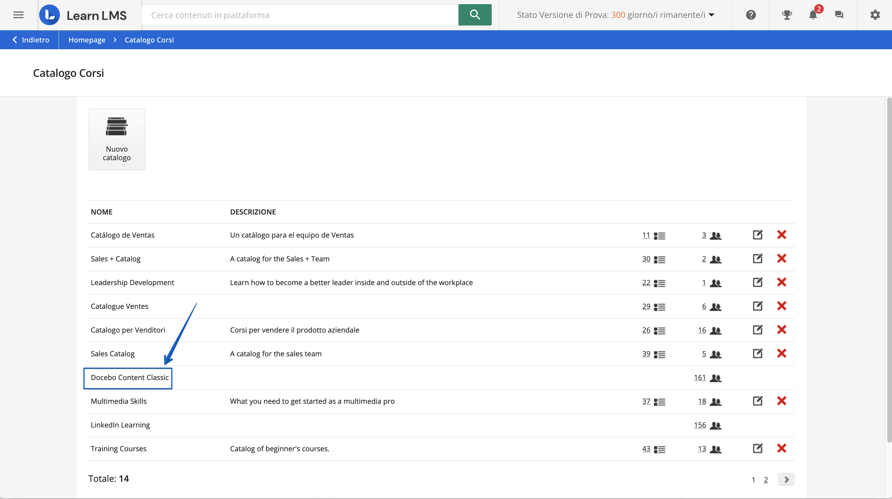 Gestire il catalogo Docebo Content Classic in Docebo Learn
