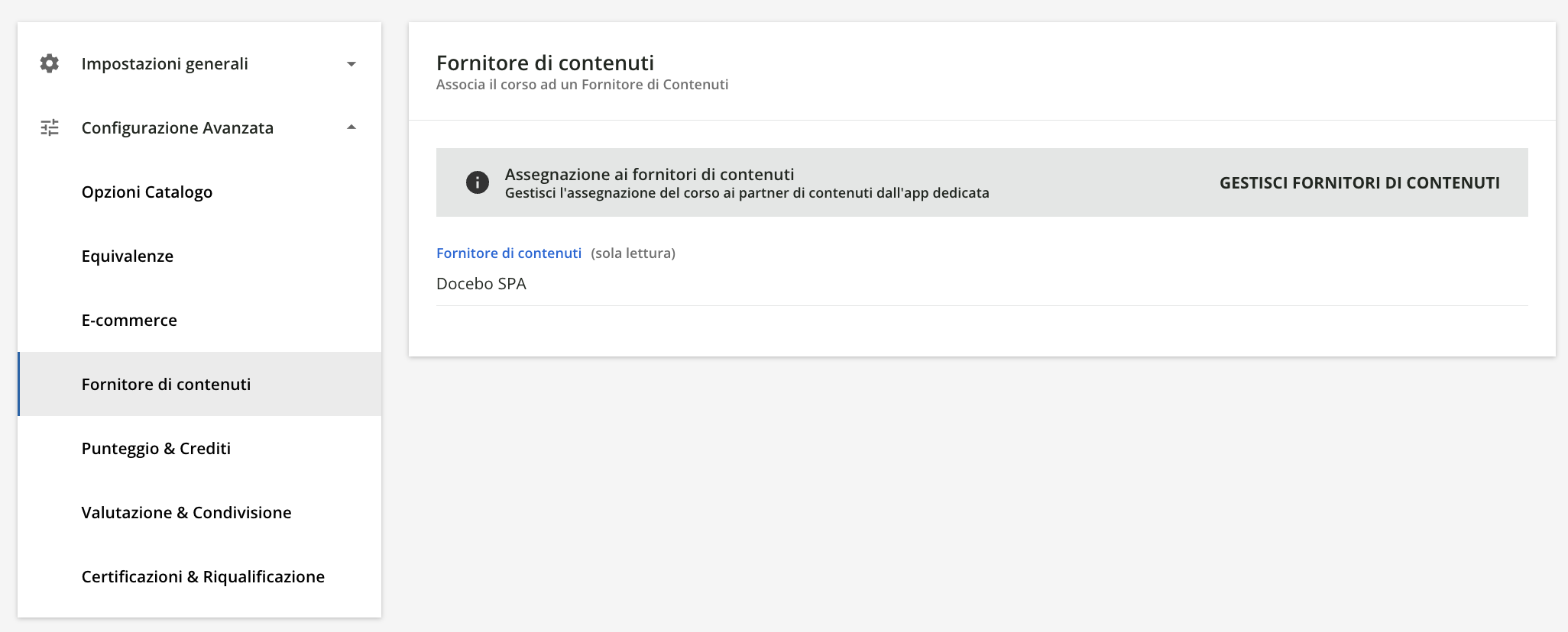 Tab fornitori di contenuti