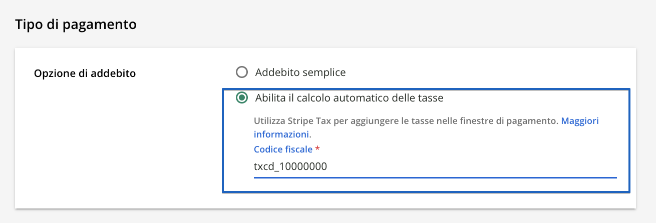 Configurare il codice fiscale