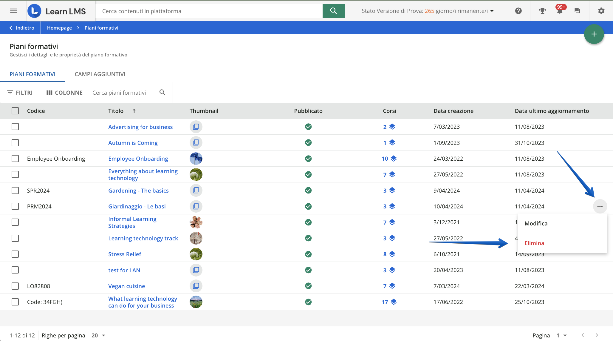 Eliminare un piano formativo