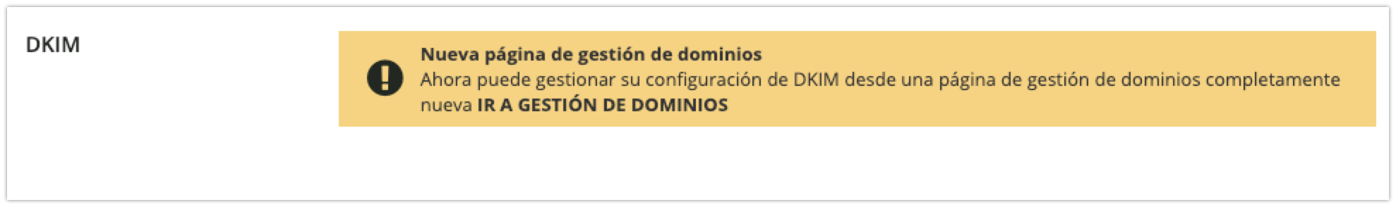 Mensaje de redireccionamiento a la gestión de dominios