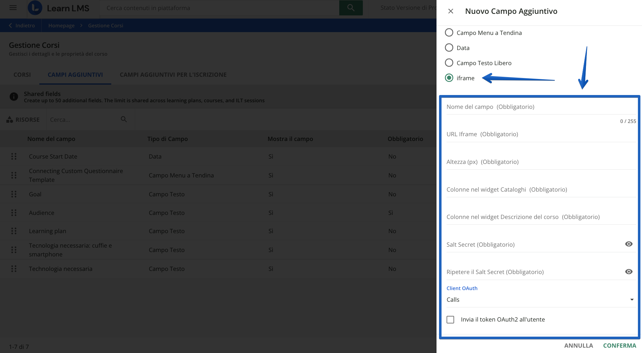 Campo aggiuntivo iframe