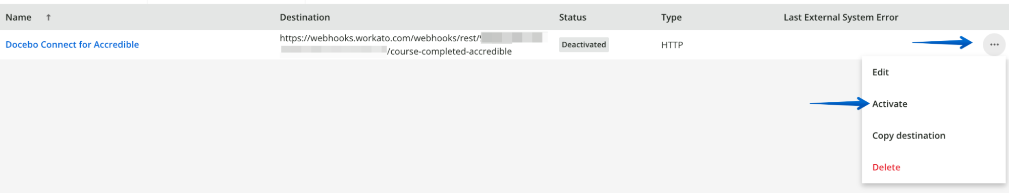 Activating the webhook