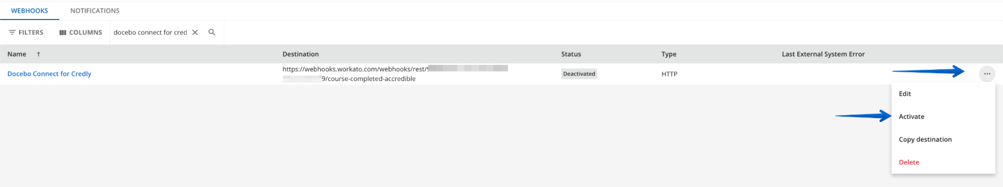 Activating the webhook