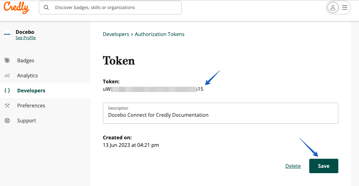 Getting the Token information from Credly