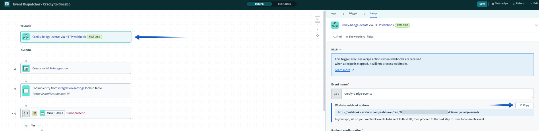 Copying the webhook URL to the clipboard