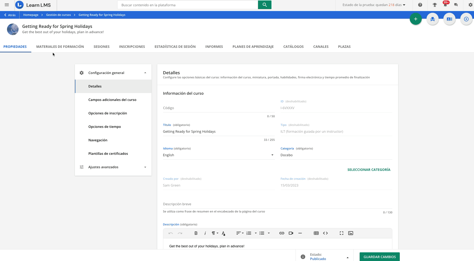 Adición de widgets de cursos