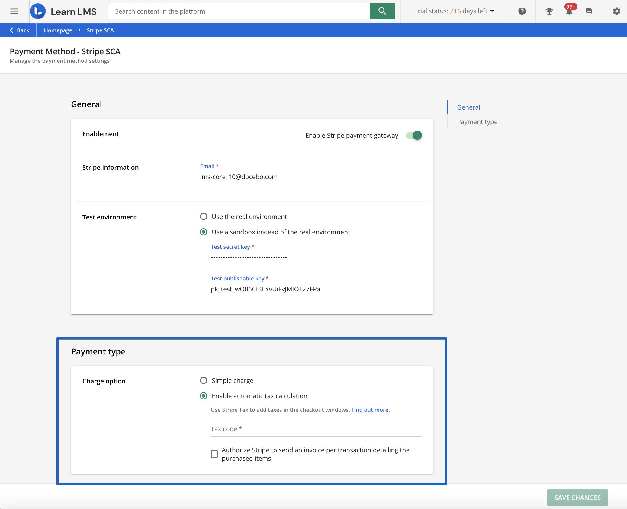 Configuring the Stripe calculation method