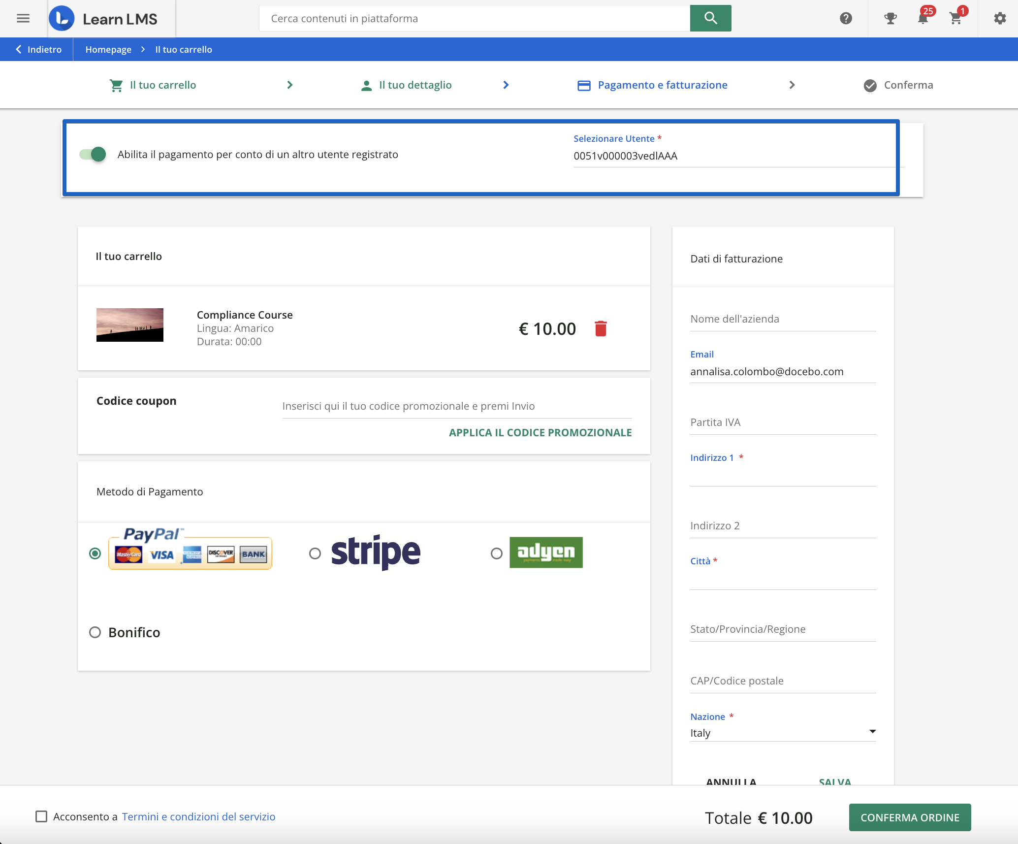 Acquistare per conto di altri utenti