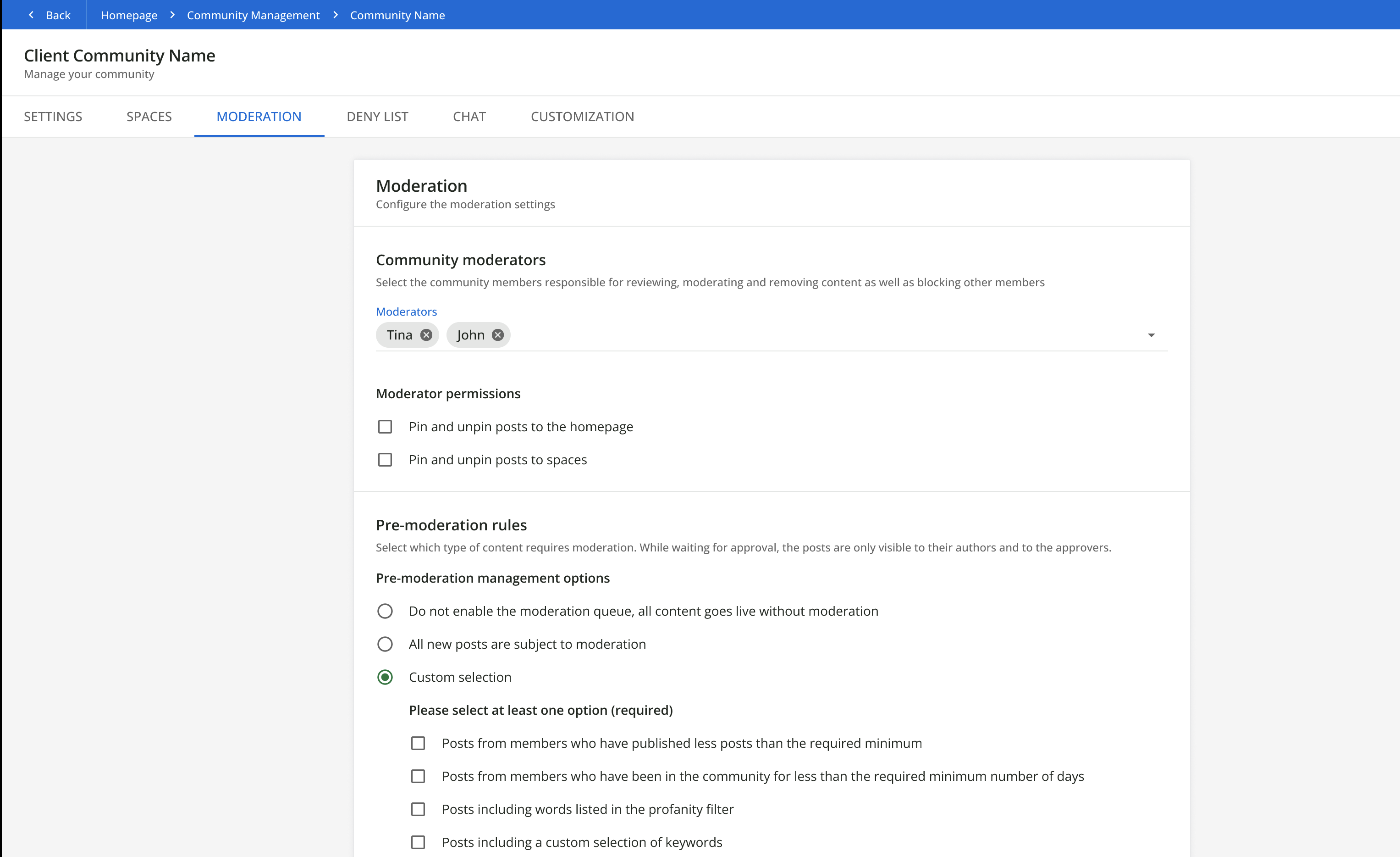 Moderation tab