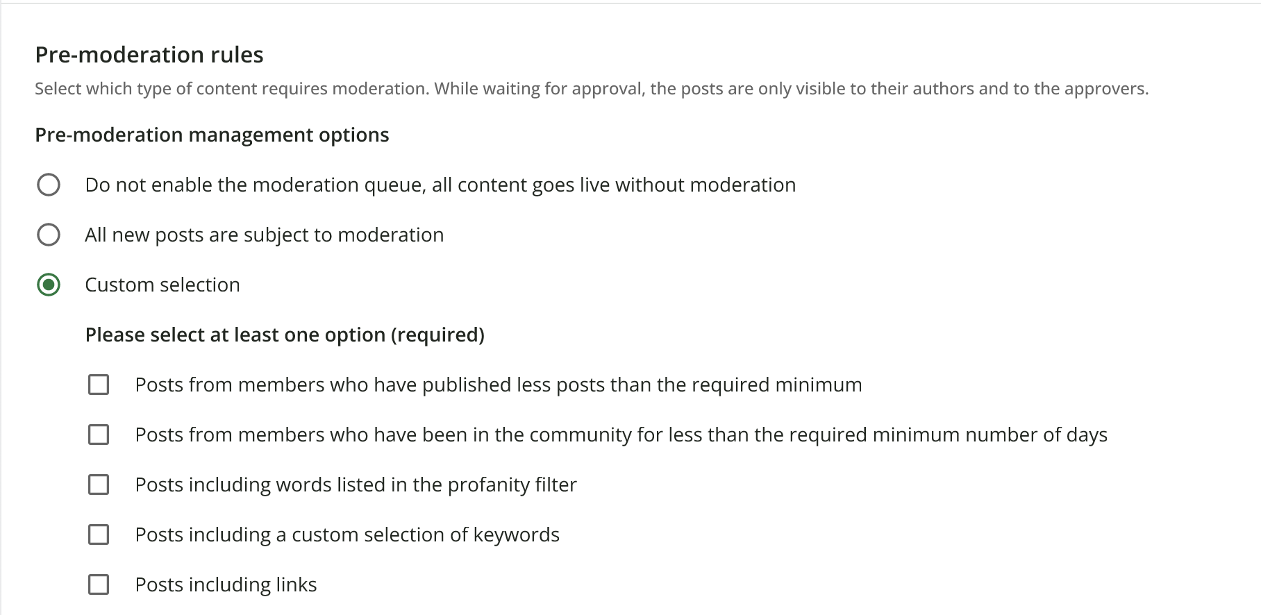 Pre-moderation rules