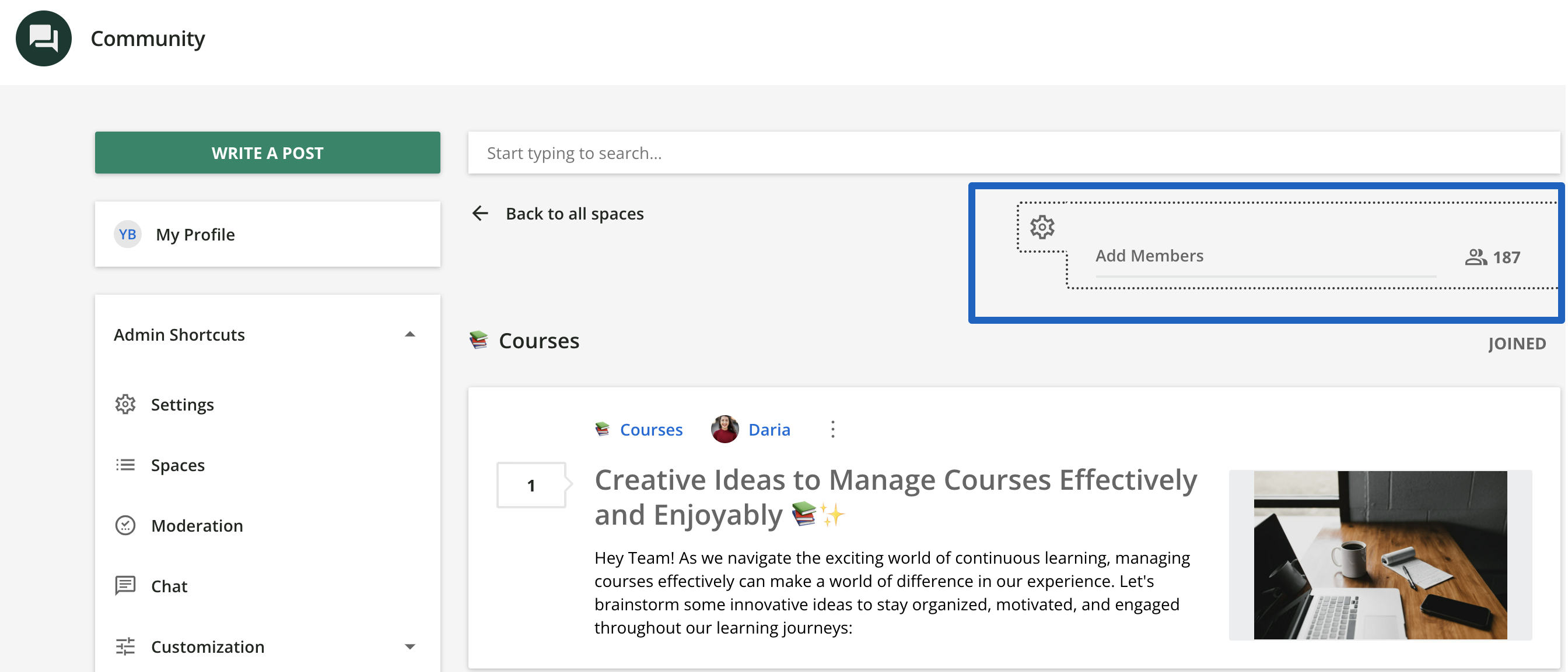 Manage spaces