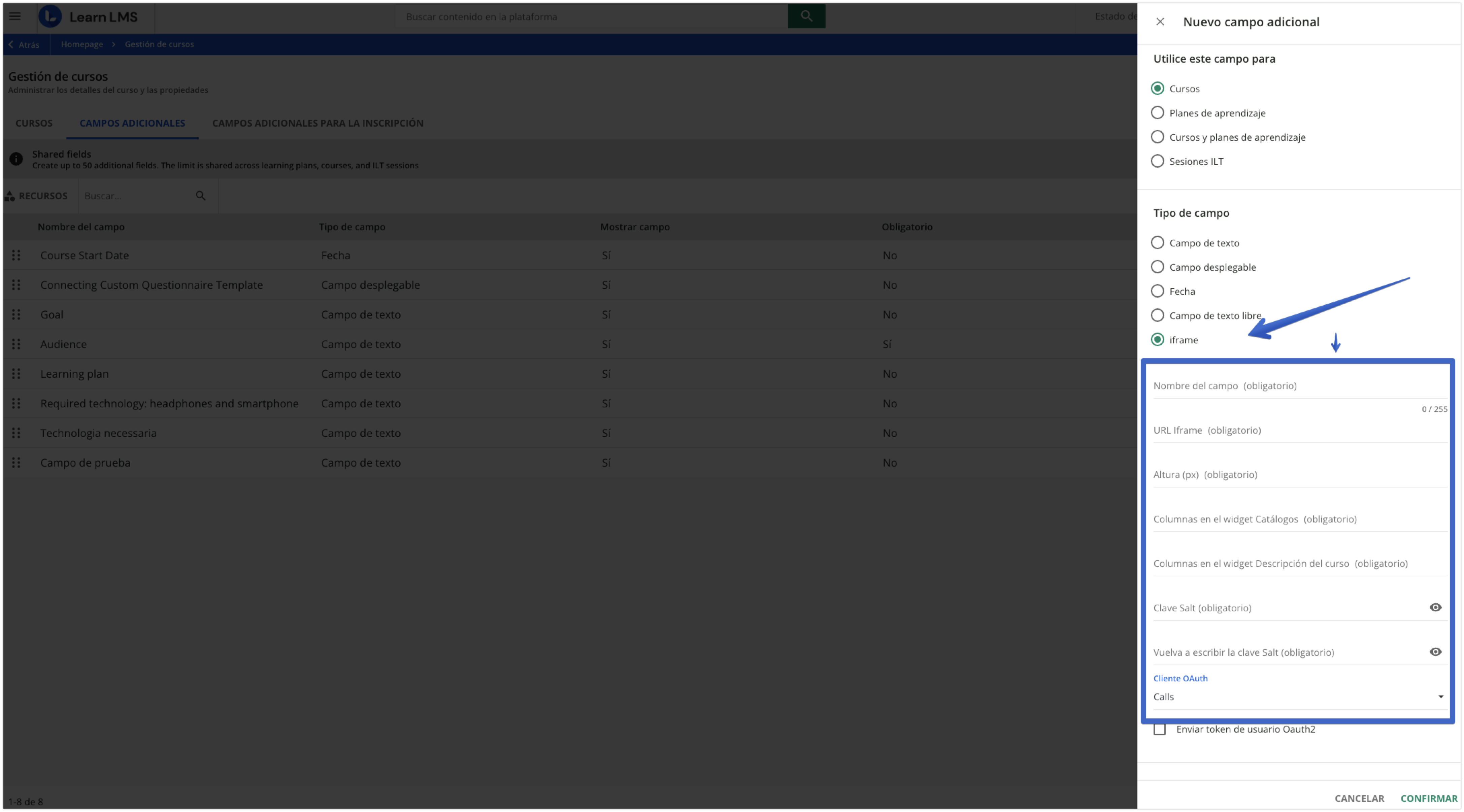 Creación de un campo adicional de iframe