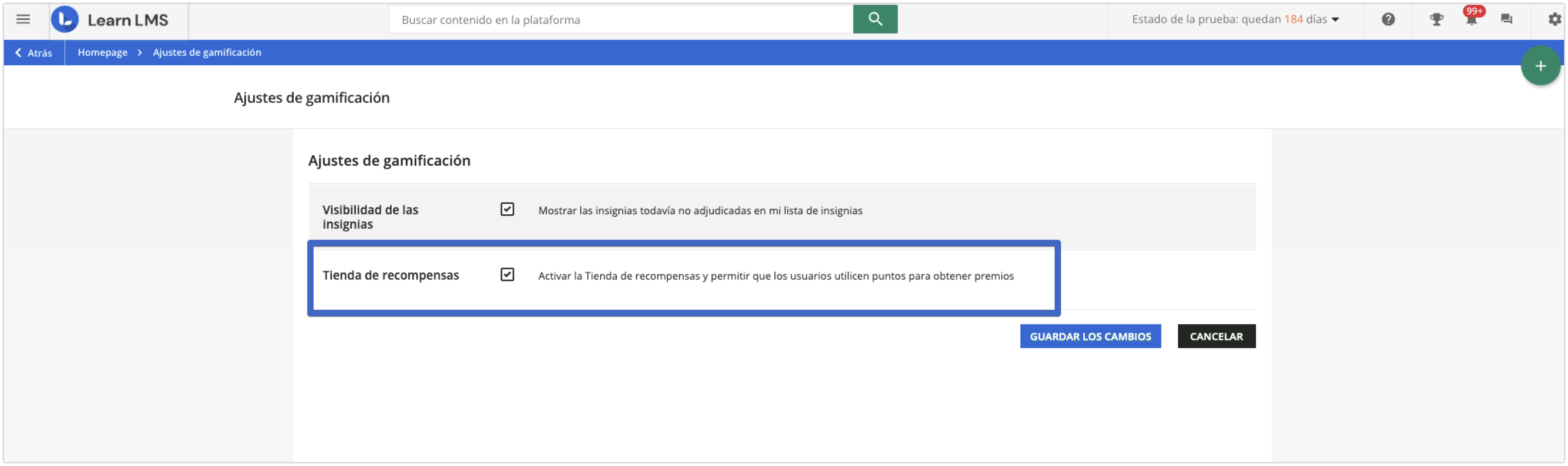 Activación de la Tienda de recompensas