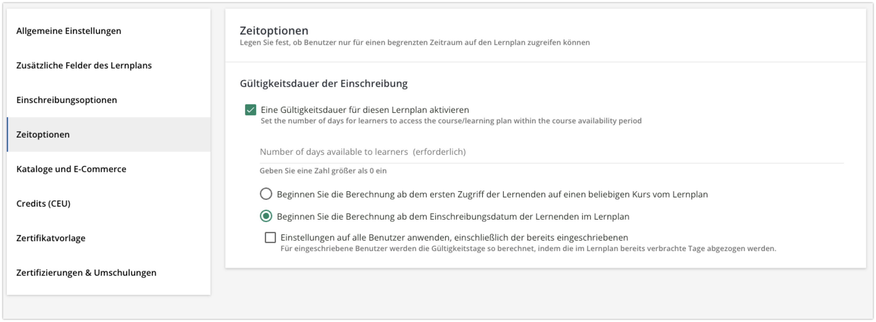 Zeitoptionen