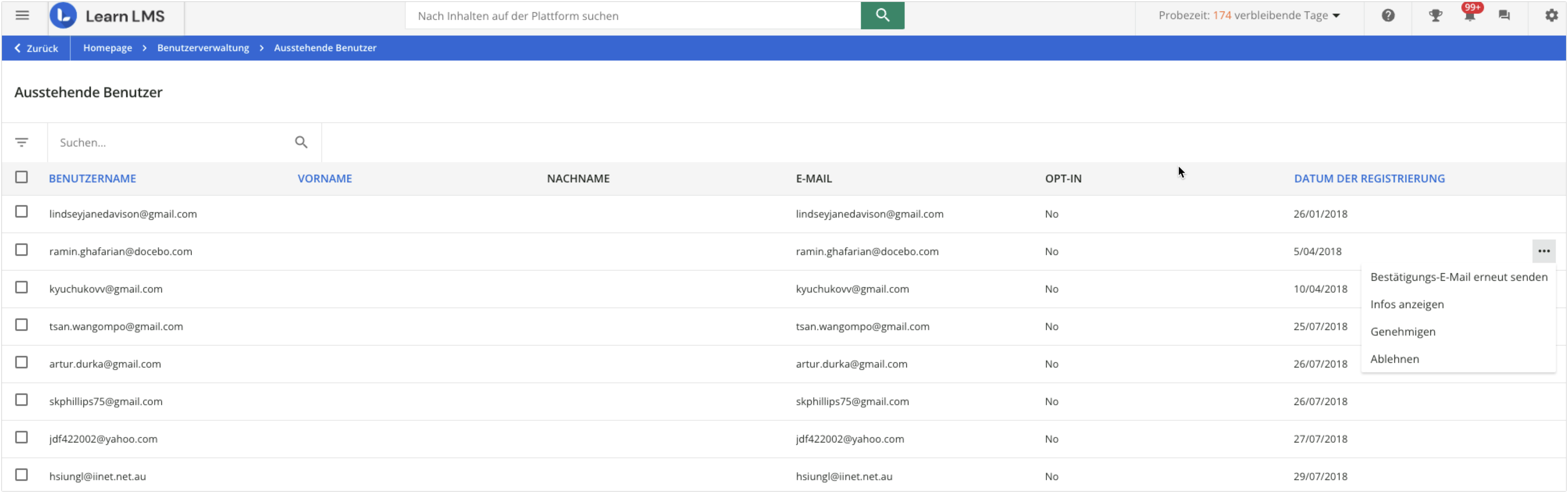 Ausstehende Benutzer