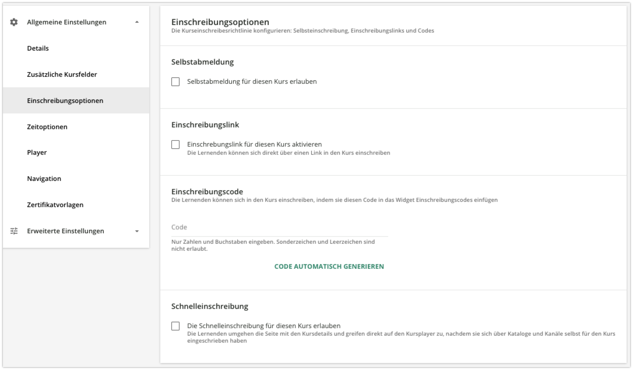 Einschreibungsoptionen