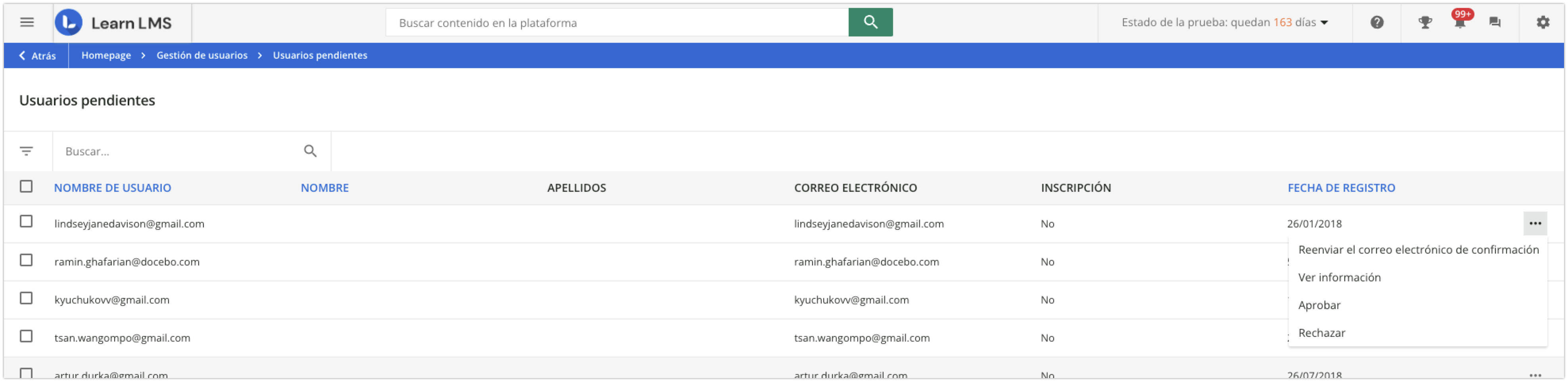 Usuarios pendientes