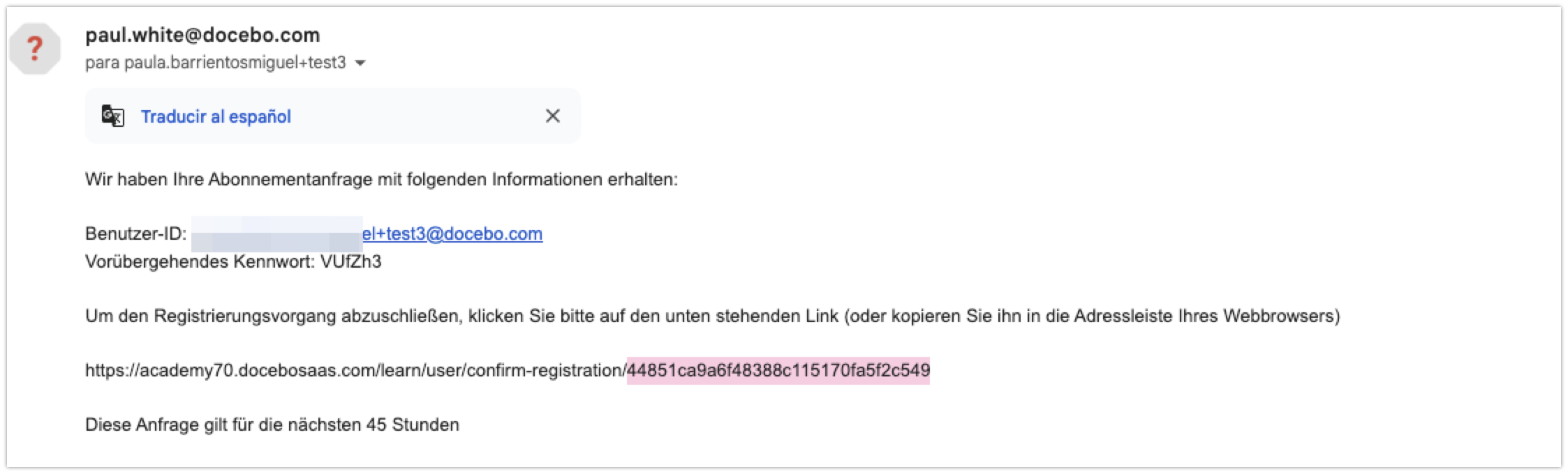 E-Mail mit Bestätigungslink und Kennwort