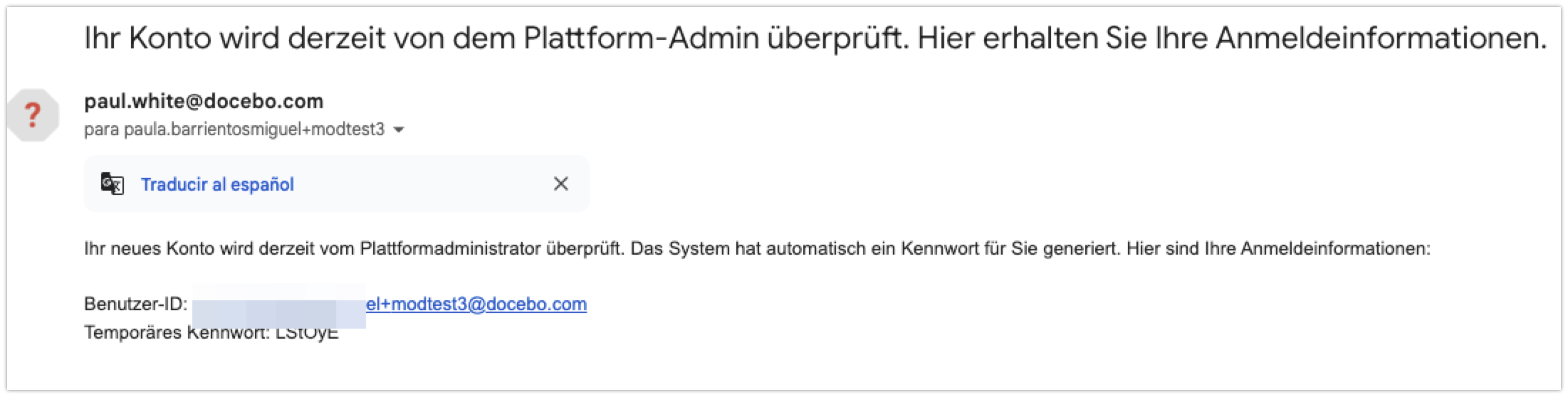 E-Mail mit den Anmeldeinformationen bei der moderierten Selbstregistrierung