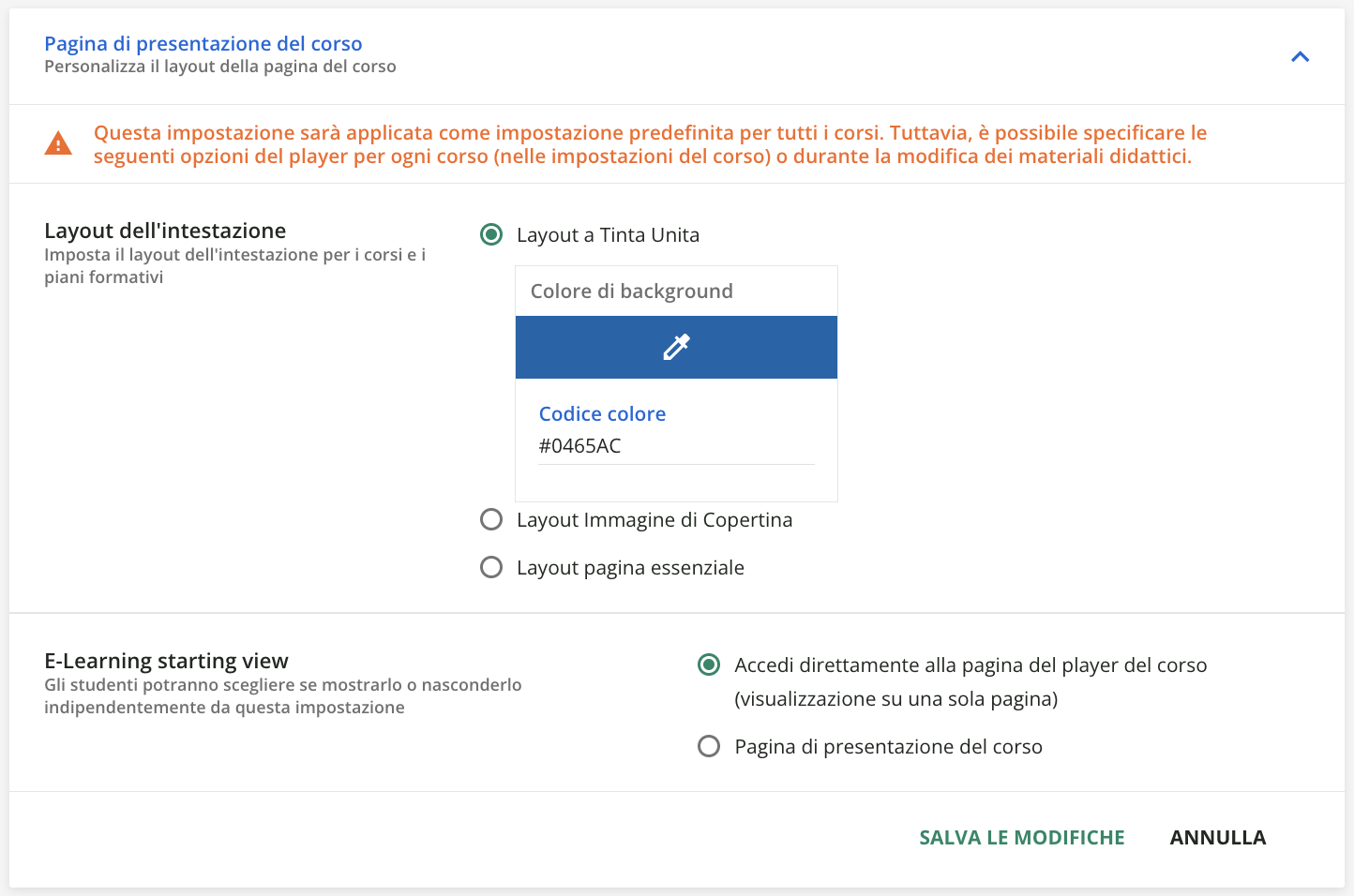 Pagina di presentazione del corso