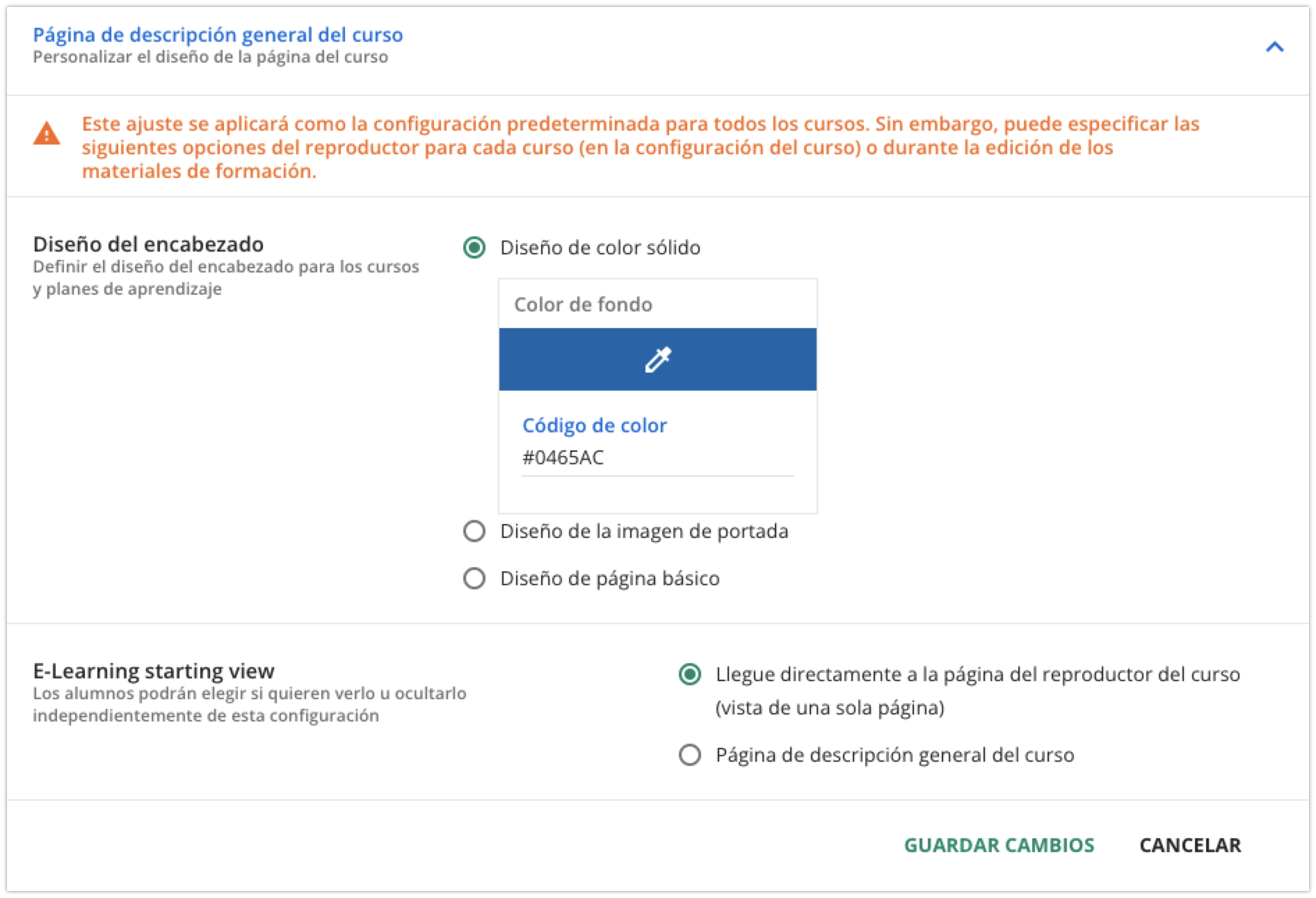 Página de descripción general del curso
