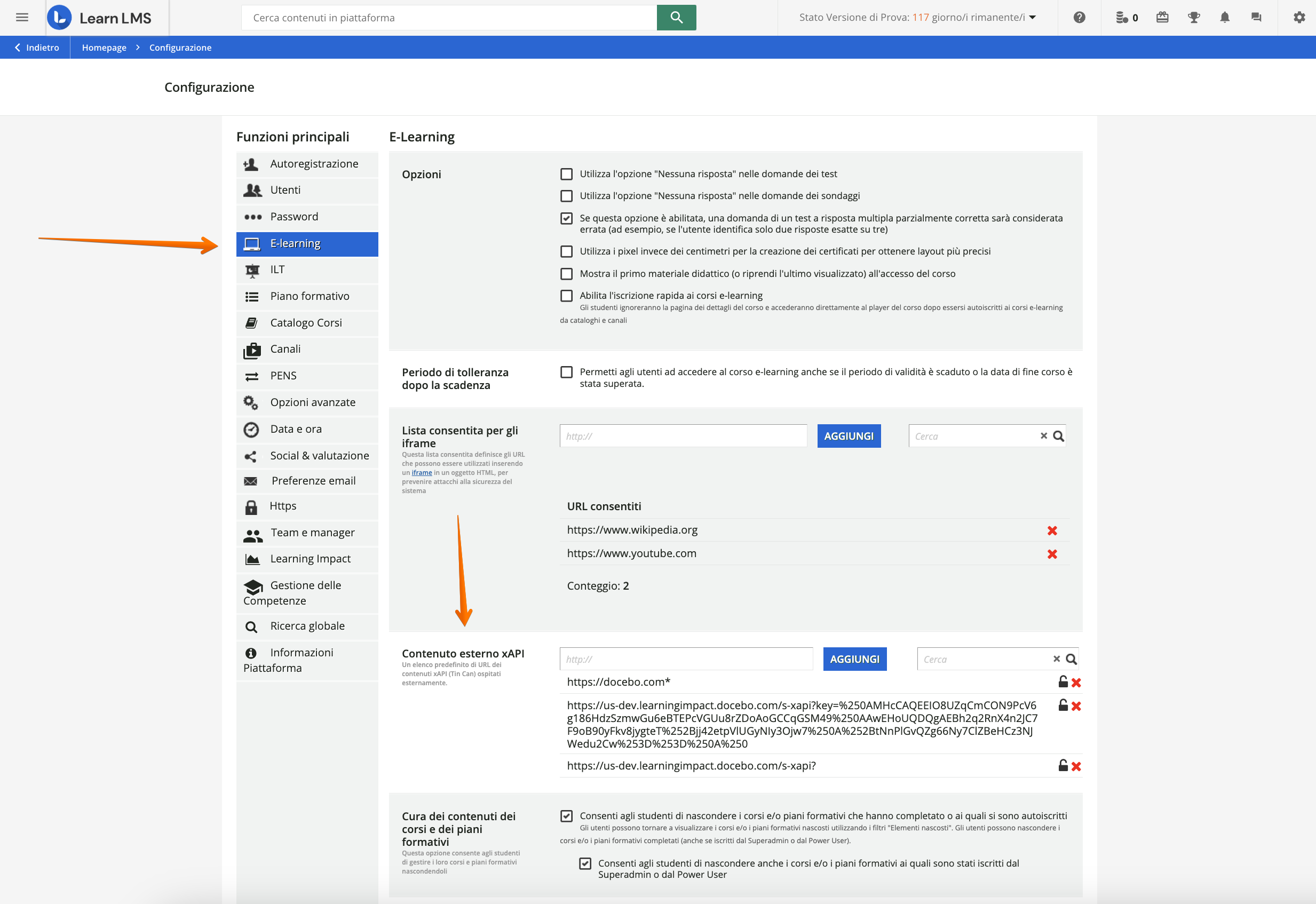 Configurare i contenuti esterni xAPI
