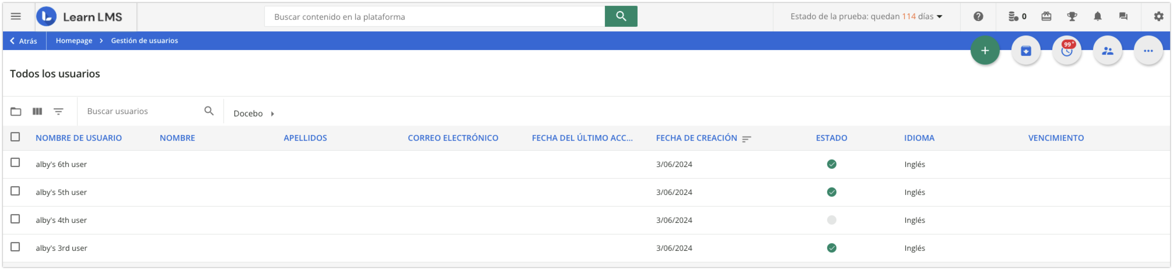 Estados de las cuentas de usuarios
