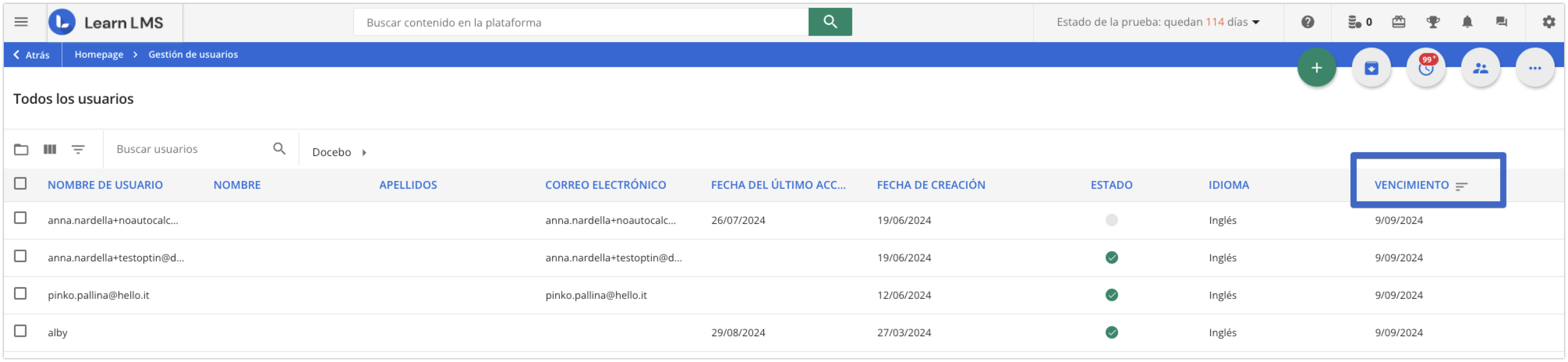 Columna Vencimiento