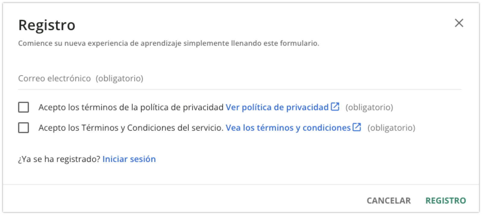 Formulario de registro rápido